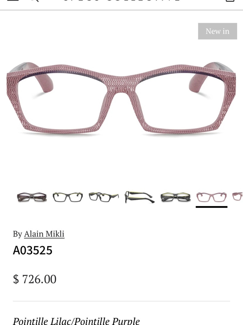 Alain Mikli Pointille Lilac Women's Glasses new without tags